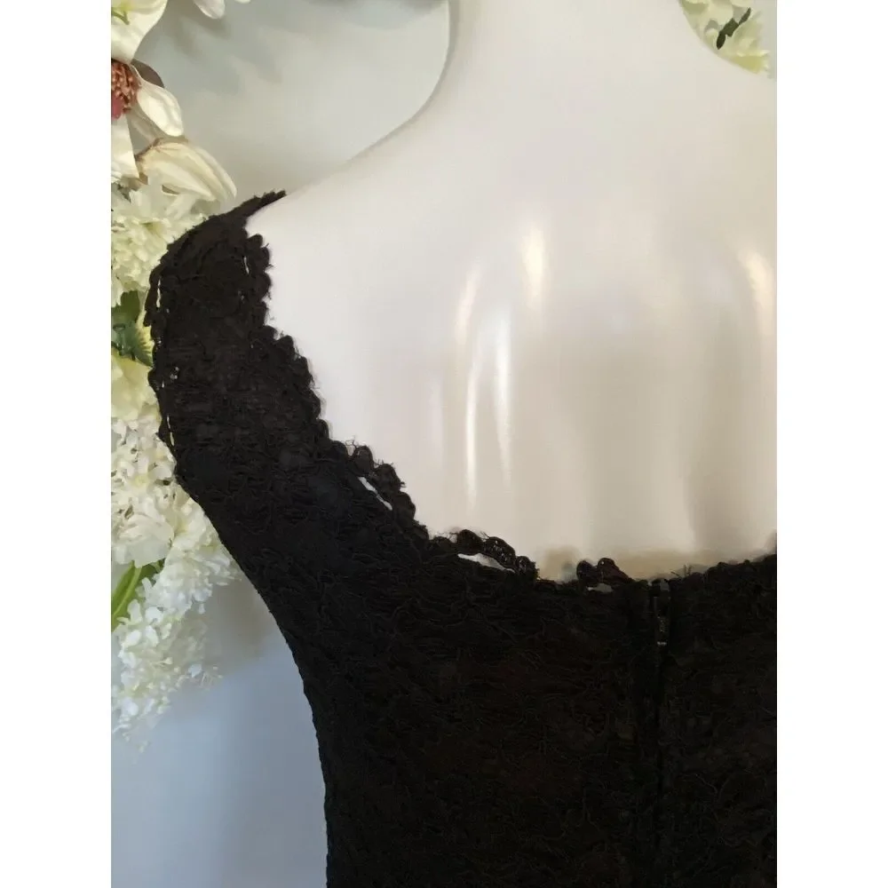 Vintage 1980's Expo Nite Black Lace Sexy Midi Sheath‎ Dress Size 12 Pin Up EUC